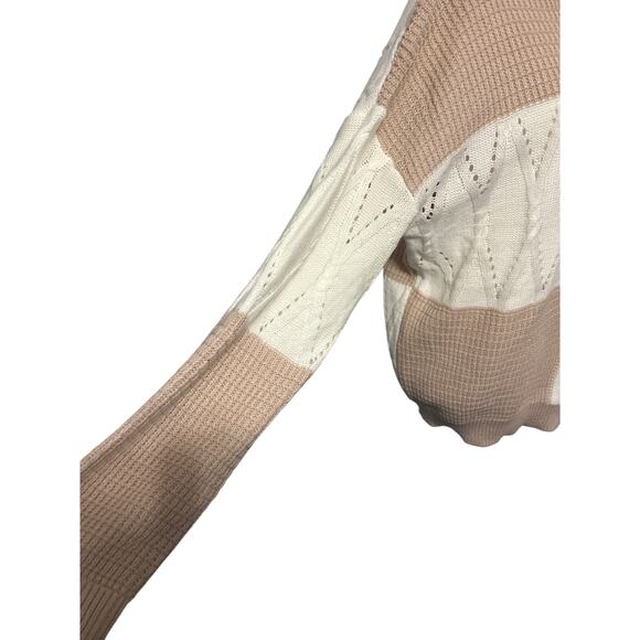 Hem & Thread Boutique Knit Sweater Tan and Cream Size Large Color Block NWT - Picture 2 of 7